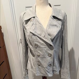 CAbi Light Gray Double-Breasted Trench Coat Jacket